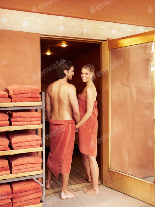 Preview: Caucasian couple entering sauna together