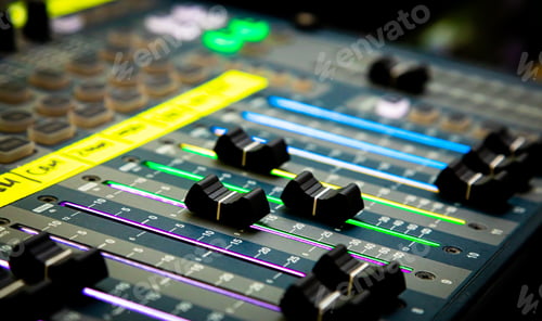 Preview: Sound Mixing Console With Colorful Lights and Knobs
