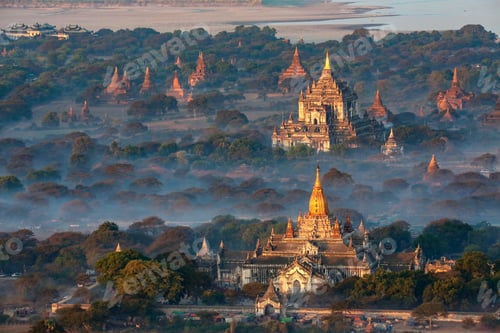 Preview: Aerial view at dawn over the temples of Bagan - Myanmar
