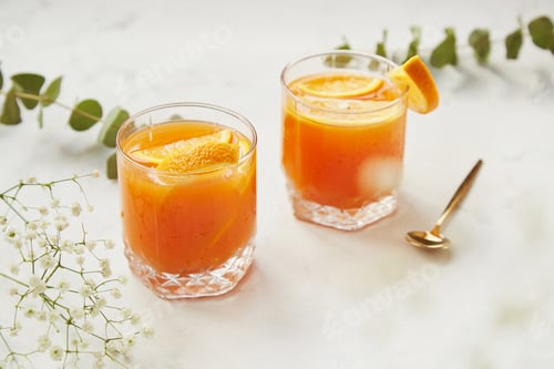 Preview: Fresh non alcoholic refreshing cocktail with orange, grapefruit, lemon. Detox vitaminized beverage