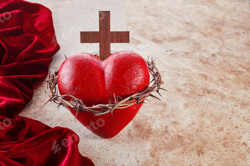 Preview: Sacred Heart of Jesus, surrounded by a crown of thorns and with wooden cross