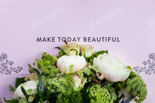 Preview: Bouquet of flowers from big peonies and pastel roses