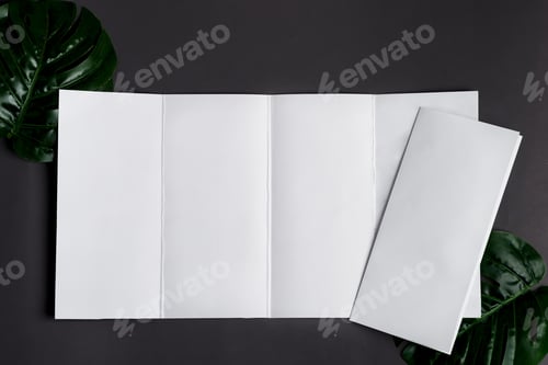 Preview: Paper mock-up brochures with natural tropical palm leaf