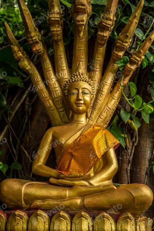 Preview: A Buddha sculpture sitting on the mount of That Pousy in Luang Prabang
