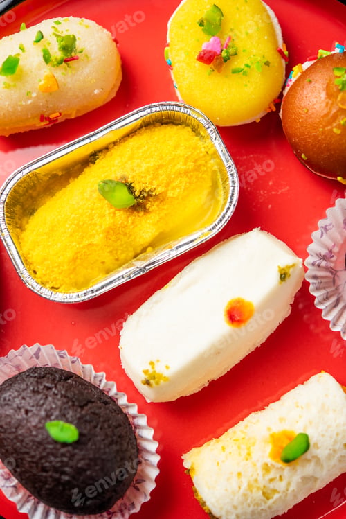 Preview: Malai Chop or Cream sandwich which is a bengali sweet, with kala jamun or black gulab jamun