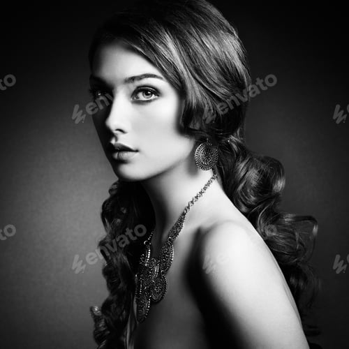 Preview: Beauty woman with long curly hair. Beautiful girl with elegant h