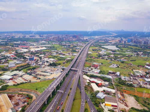 Preview: Aerial view of highway junctions. Bridge roads shape in structure. Top view. Urban city