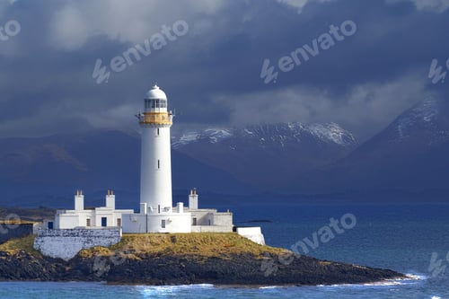 Preview: Scenic view of Lismore lighthouse on the coast of the Isle of Mull, Scotland