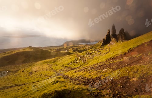 Preview: UK, Scotland, Isle of Skye, The Storr at cloudy day