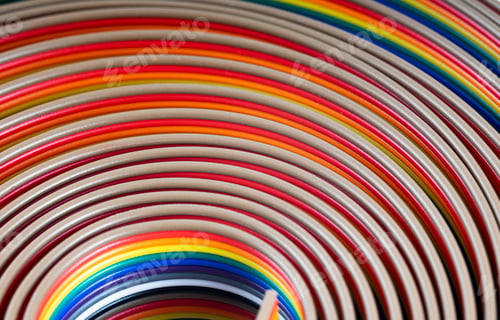 Preview: Cable and wires rainbow colored blurred close-up