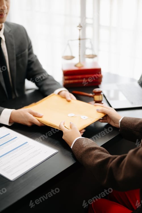 Preview: Business and Male lawyer or judge consult having team meeting with client, Law and Legal