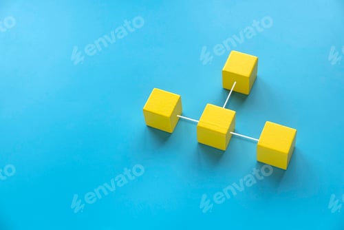 Preview: Company hierarchical organizational chart of blocks on blue background with copy space.