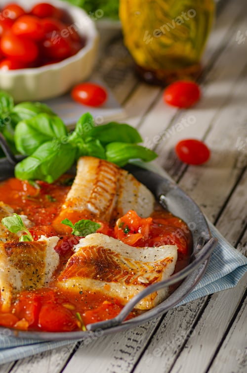 Preview: Delicious grilled fish with tomato sauce
