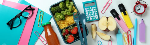 Preview: Study concept with lunch box on white background