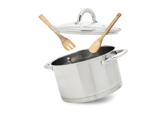 Preview: Stainless Steel Cooking Pot with Wooden Utensils