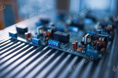 Preview: Microcircuits and components lie on metal plates