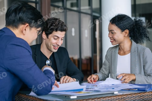 Preview: Group of business people meeting. Business team marketing deal projects. Present work. Sign contract