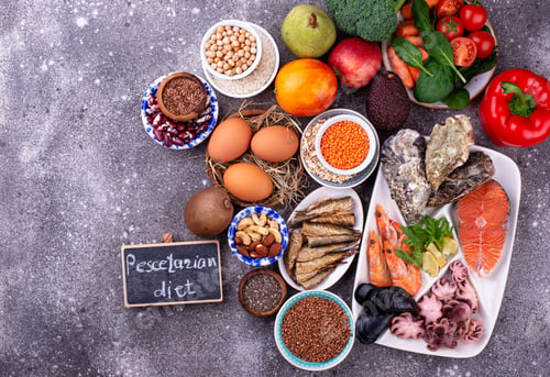 Preview: Pescetarian diet with seafood, fruit and vegetables