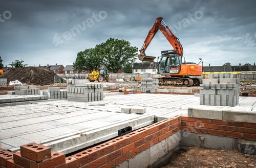 Preview: Tractor, building materials on construction site