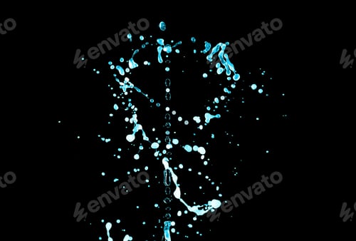 Preview: Falling drops of colored liquid, splashes on a black background, motion blur