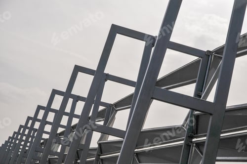 Preview: Structure of steel roof frame for building construction