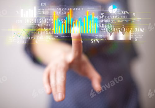 Preview: Business Woman Touching Colorful Charts And Diagrams