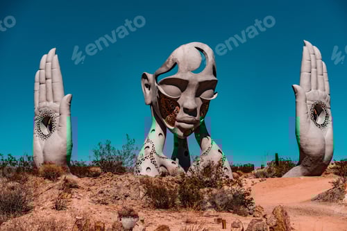 Preview: Scenic view of Joshua Tree Transmission sculpture in a desert