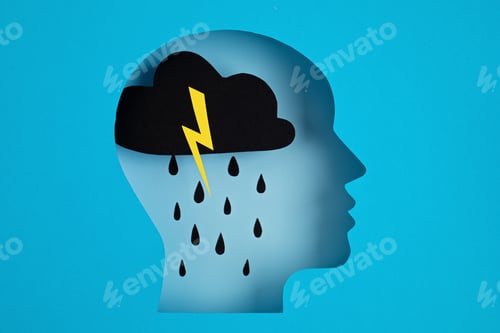 Preview: Papercut head, adult depression concept. Mental health problems, psychology, mental illness