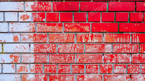 Preview: Brick wall stained with bright red and white paint