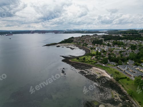 Preview: Aerial view of Dalgety bay coastal town surrounded by buildings and water