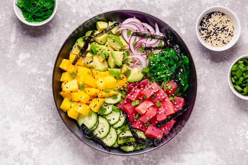 Preview: Colorful Poke Bowl with Fresh Fish and Vegetables