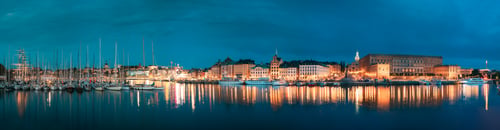 Preview: Stockholm, Sweden. Scenic Famous View Of Embankment In Old Town Of Stockholm In Night Lights. Gamla