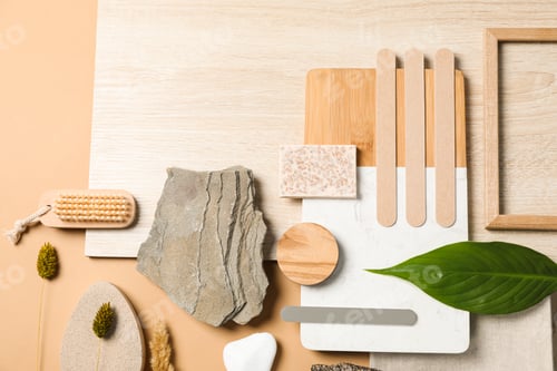 Preview: Flat lay of creative moodboard composition, space for text