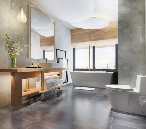 Preview: 3d rendering luxury modern design bathroom and toilet
