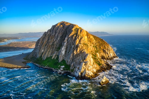 Preview: Aerial shot of the Morro Rock in California at midday