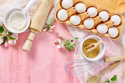Preview: Bakery or cooking frame, ingredients, kitchen items for pastry