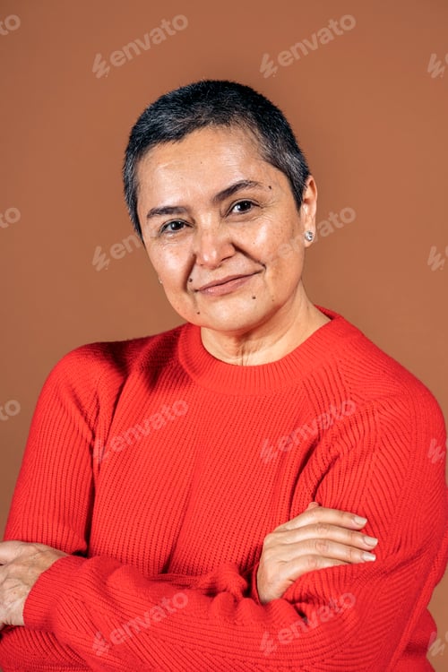Preview: Happy Boomer Woman in Studio Shot
