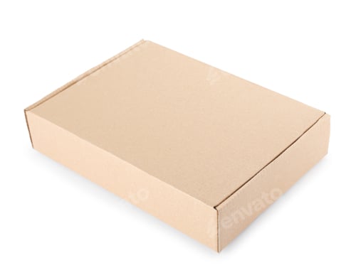 Preview: Closed cardboard box on white background. Mockup for design