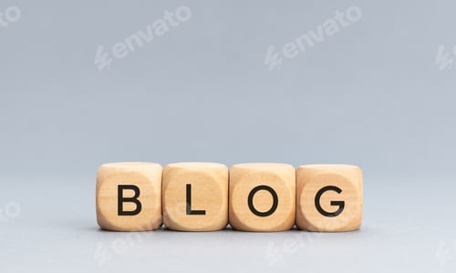 Preview: BLOG word on wooden cube blocks on gray background