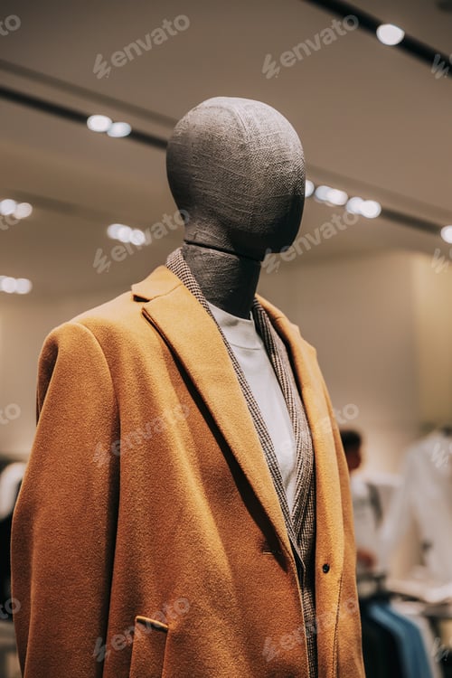 Preview: Mannequin Dressed In Men male Casual Clothes And coat jacket Clothes In Store Of Shopping Center