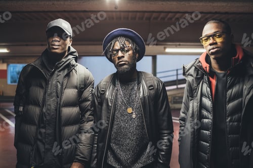 Preview: portrait of young african men posing in the street and looking camera