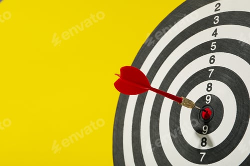 Preview: Target, dartboard, hitting the center. Winning goals business concept.
