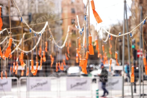 Preview: Urban street scene of the traditional celebration of Fallas festival with firecrackers in Valencia