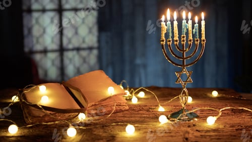 Preview: Hanukkah background with candlestick and book