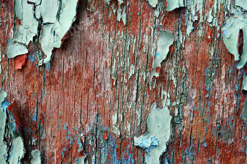Preview: background of old blue and red paint on a wooden board macro
