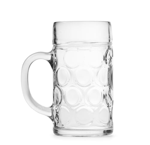 Preview: Empty large glass transparent mug for beer, isolated on white background.