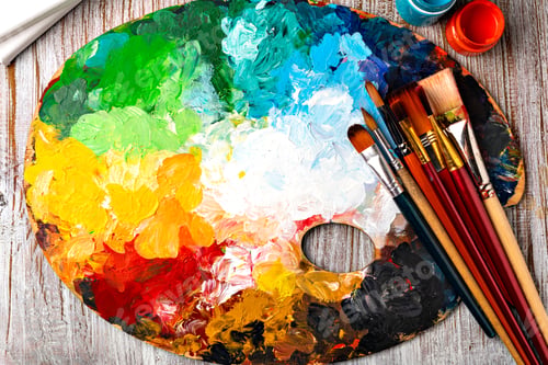 Preview: art palette with colorful mixed paints