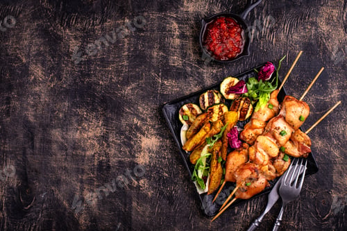 Preview: Chicken skewers kebab with vegetables