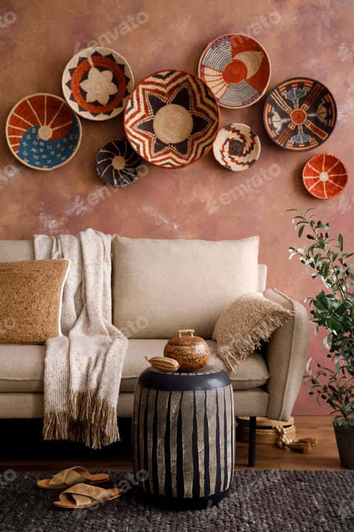 Preview: The stylish boho compostion at living room interior
