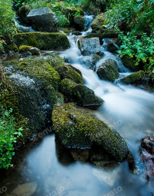 Preview: Scenic creek in the green Carpathian mountains, long exposure